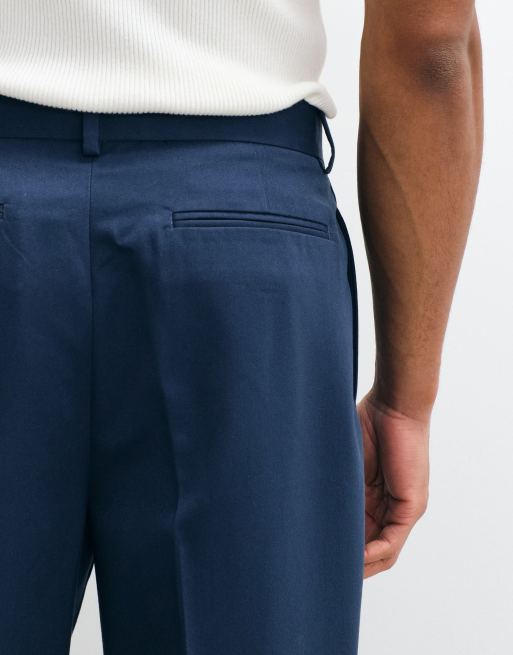 ASOS DESIGN tailored pleated wide leg pants in dark blue, 5 of 5