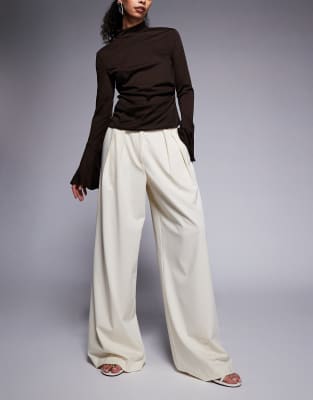 Asos Design Tailored Pleated Wide Leg Pants In White