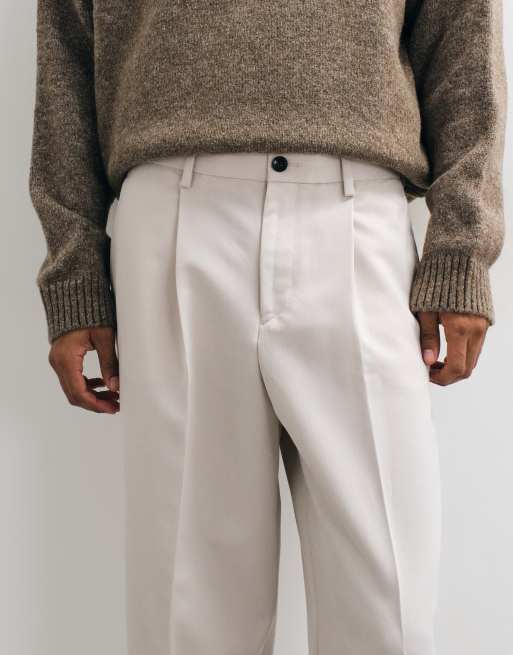 ASOS DESIGN tailored pleated wide leg pants in ecru, 4 of 5