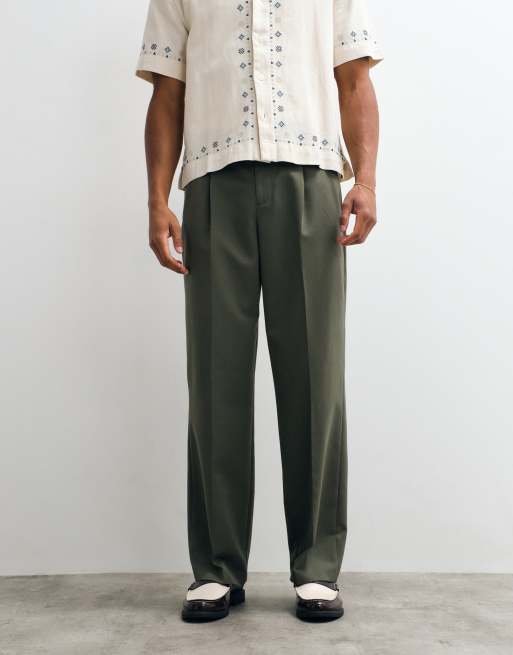 ASOS DESIGN tailored pleated wide leg pants in olive green, 2 of 5