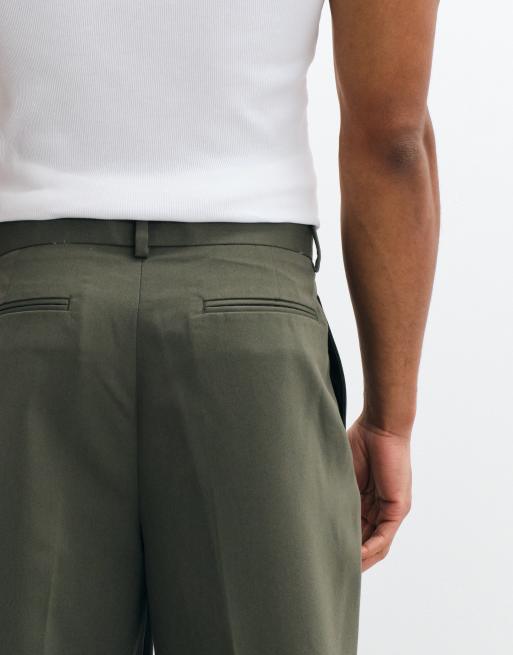 ASOS DESIGN tailored pleated wide leg pants in olive green, 4 of 5