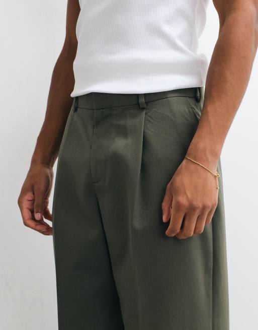 ASOS DESIGN tailored pleated wide leg pants in olive green, 5 of 5