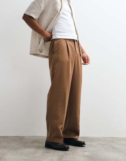 ASOS DESIGN tailored pleated wide leg pants in warm brown, 2 of 5