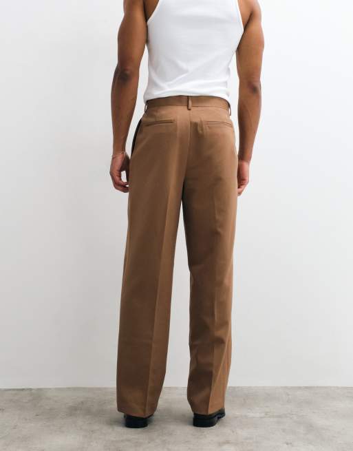 ASOS DESIGN tailored pleated wide leg pants in warm brown, 3 of 5