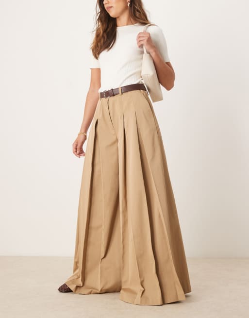ASOS DESIGN tailored pleated wide leg pants with belt in stone