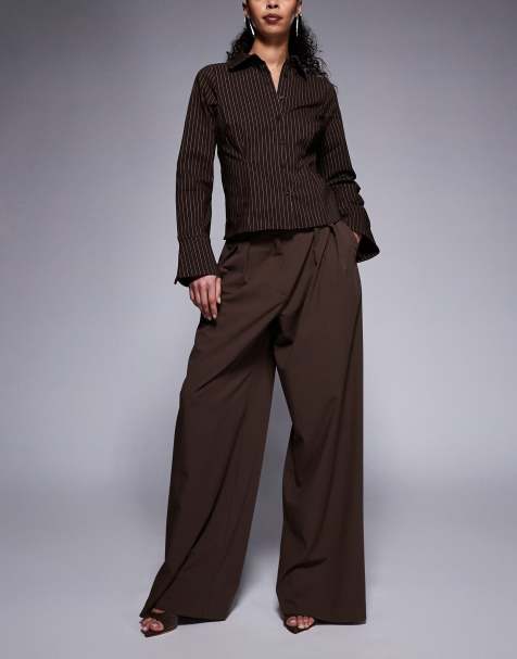ASOS DESIGN tailored pleated wide leg trouser in chocolate co ord