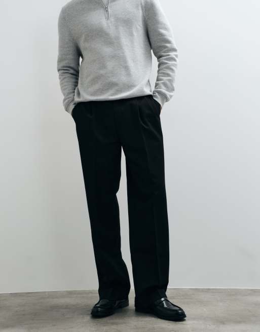 ASOS DESIGN tailored pleated wide leg trousers in black, 3 of 5