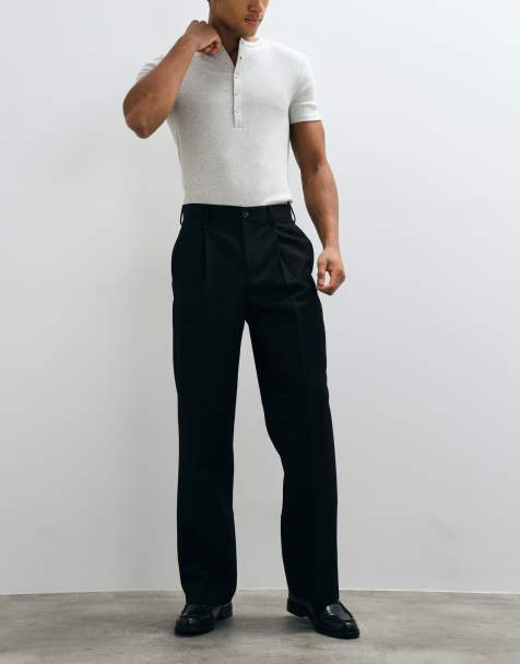 ASOS DESIGN tailored pleated wide leg trousers in black