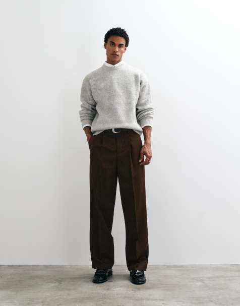 ASOS DESIGN tailored pleated wide leg trousers in dark brown - view 1