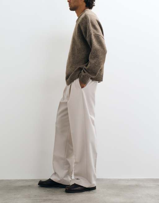 ASOS DESIGN tailored pleated wide leg trousers in ecru, 2 of 5