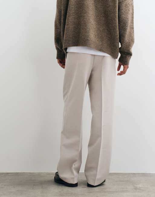 ASOS DESIGN tailored pleated wide leg trousers in ecru, 3 of 5