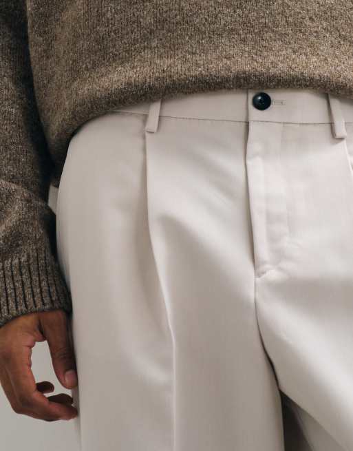 ASOS DESIGN tailored pleated wide leg trousers in ecru, 5 of 5