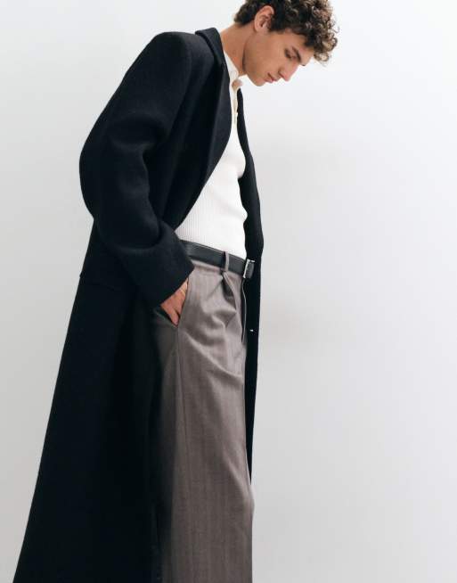 ASOS DESIGN tailored pleated wide leg trousers in grey wool look herringbone, 4 of 5