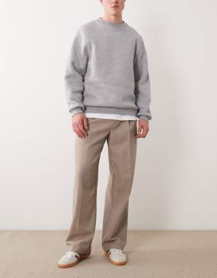 ASOS DESIGN tailored pleated wide leg trousers in taupe twill-Brown
