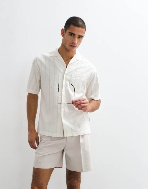 ASOS DESIGN tailored pleated wide shorts in ecru, 2 of 7