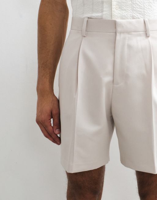 ASOS DESIGN tailored pleated wide shorts in ecru, 3 of 7