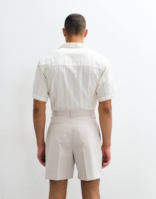 ASOS DESIGN tailored pleated wide shorts in ecru, 4 of 7