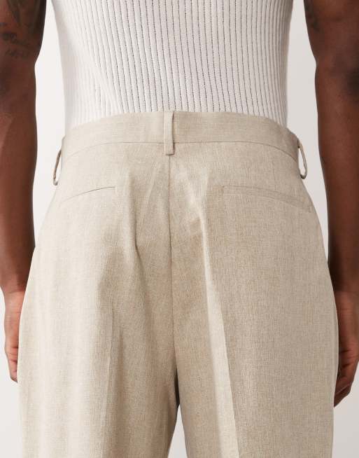 ASOS DESIGN tailored pleated wide shorts in stone linen mix texture, 5 of 5