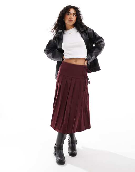 ASOS DESIGN tailored pleated wrap midi skirt in burgundy ASOS