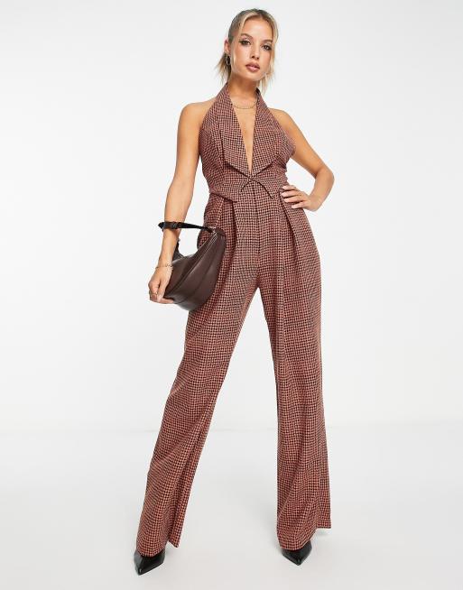 ASOS DESIGN tailored strapless bustier jumpsuit with wide leg in