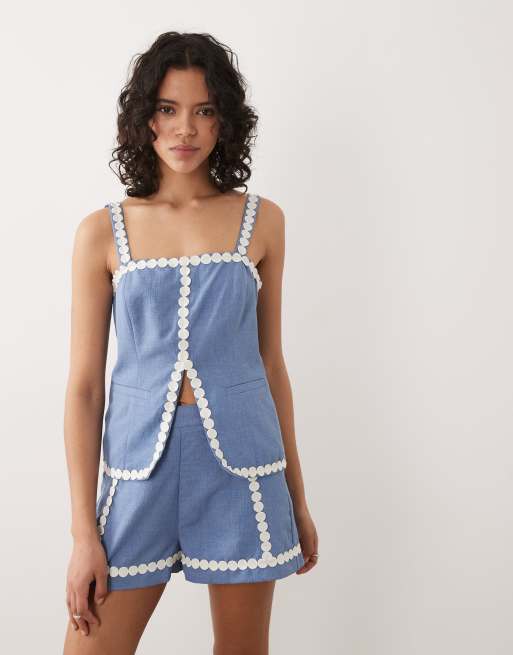 ASOS DESIGN tailored polka-dot trim vest top in blue - part of a set, 2 of 4