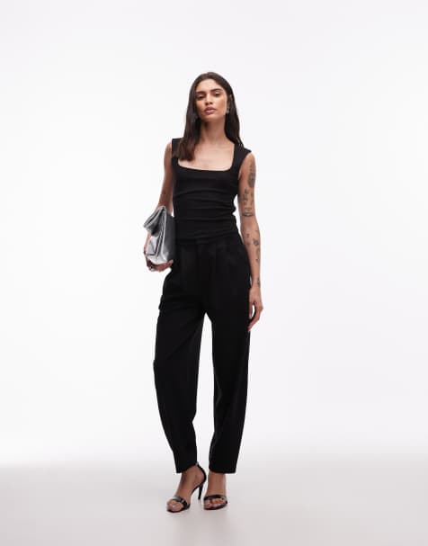 ASOS DESIGN tailored ponte banana leg pants in black - part of a set - view 1