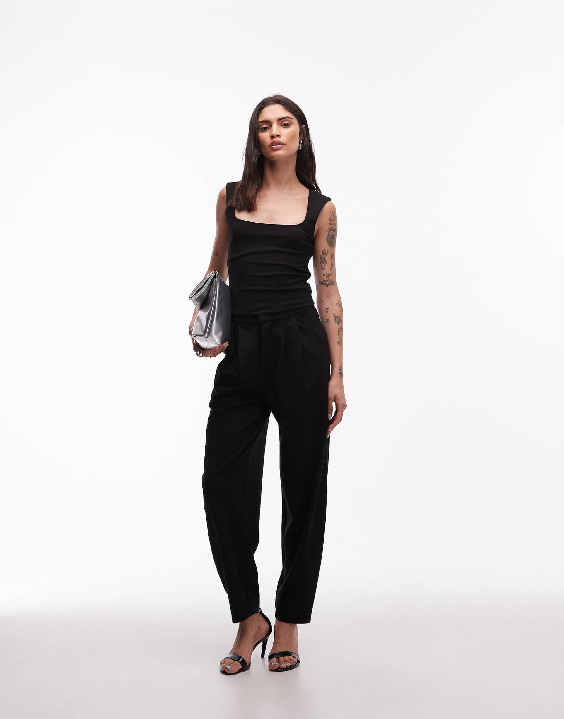 asos design tailored ponte banana leg pants in black - part of a set