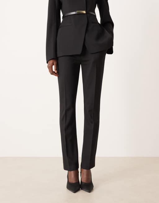 ASOS DESIGN tailored ponte straight leg suit pants in black