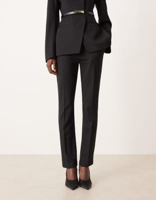 ASOS DESIGN ASOS DESIGN tailored ponte straight leg trousers co-ord in black-Neutral