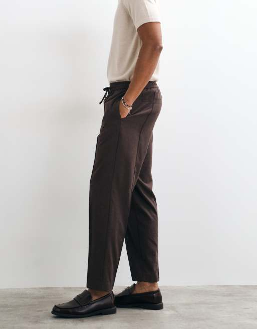 ASOS DESIGN tailored pull on flannel relaxed tapered pants in navy, 2 of 5