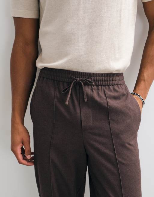 ASOS DESIGN tailored pull on flannel relaxed tapered pants in navy, 3 of 5