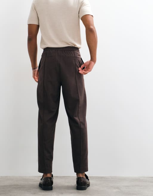 ASOS DESIGN tailored pull on flannel relaxed tapered pants in navy, 5 of 5