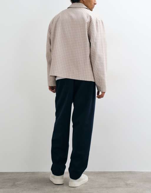 ASOS DESIGN tailored pull on oversized tapered pants in navy, 3 of 5