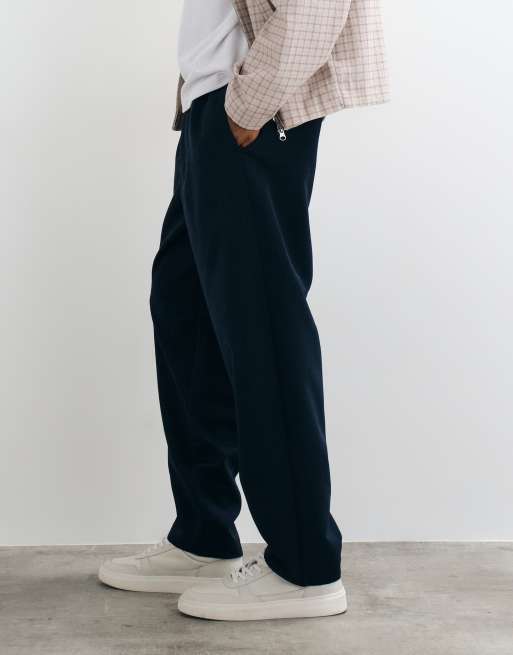 ASOS DESIGN tailored pull on oversized tapered pants in navy, 5 of 5