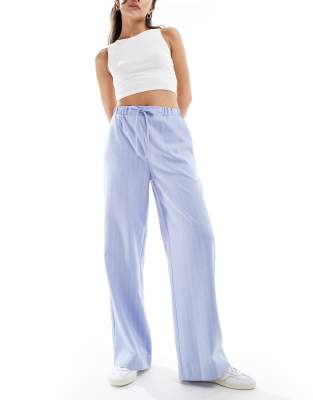 Asos Design Waistband Detail Wide Leg Pants In Stripe-multi