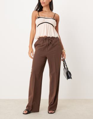 tailored pull on pants in brown