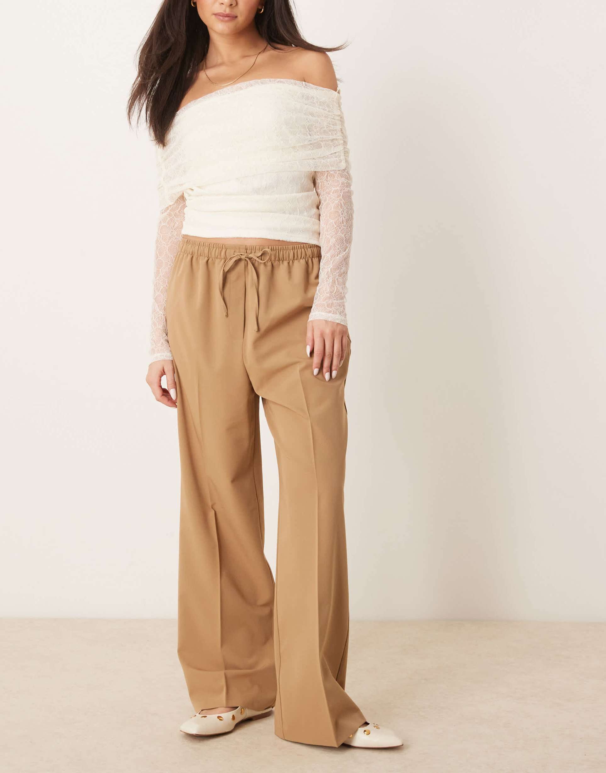 asos design tailored pull on pants in camel