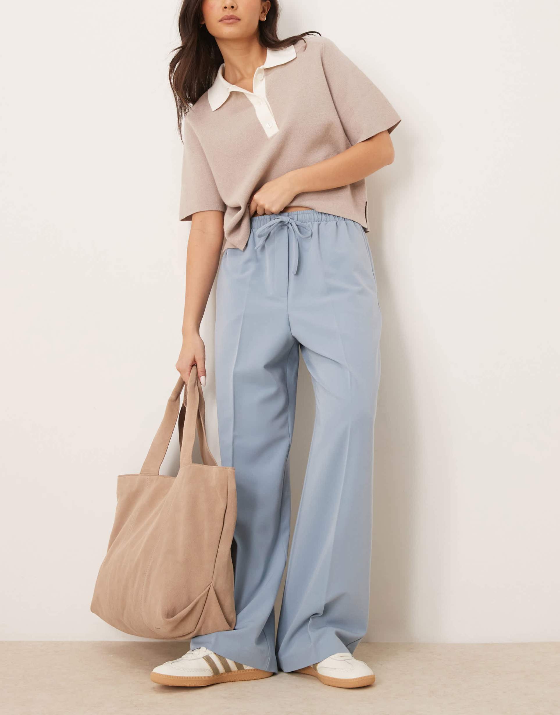 asos design tailored pull on pants in light blue
