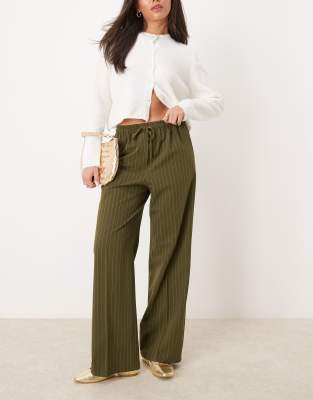 tailored pull on pants in olive stripe-Multi