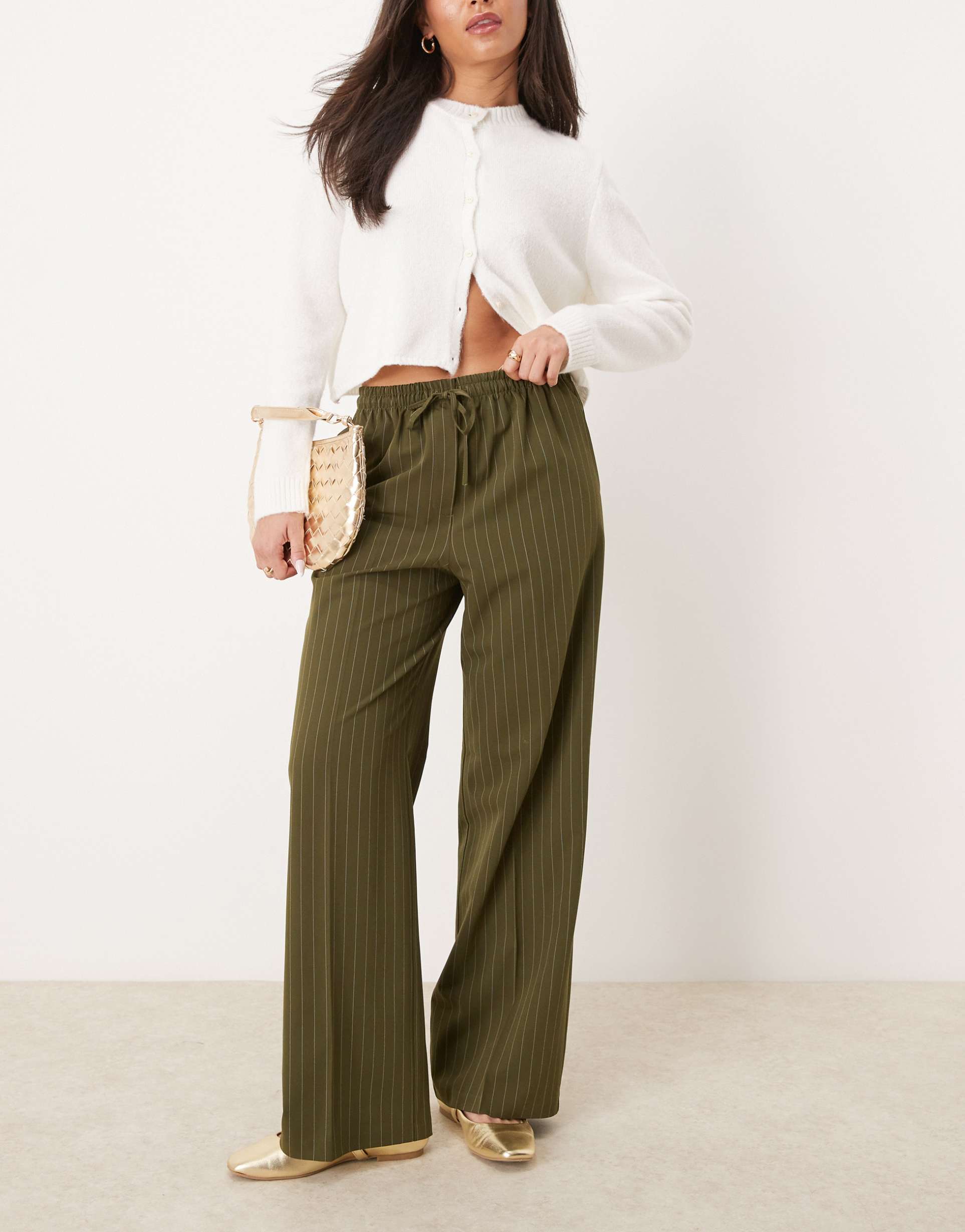 asos design tailored pull on pants in olive stripe