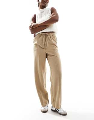 tailored pull on pants in taupe stripe-Multi