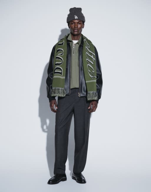ASOS DESIGN tailored pull on relaxed tapered trousers in charcoal microtexture, 3 of 5