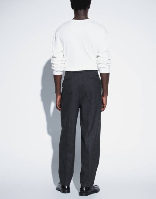 ASOS DESIGN tailored pull on relaxed tapered trousers in charcoal microtexture, 4 of 5