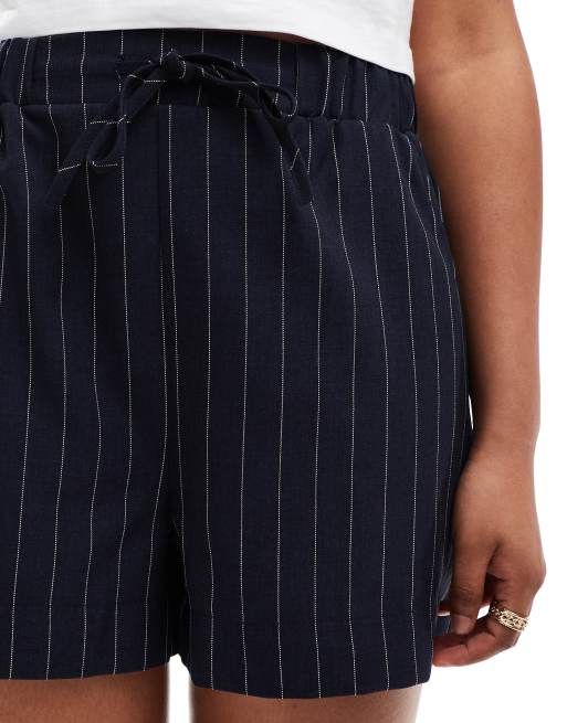 ASOS DESIGN tailored pull on short in navy stripe, 5 of 5