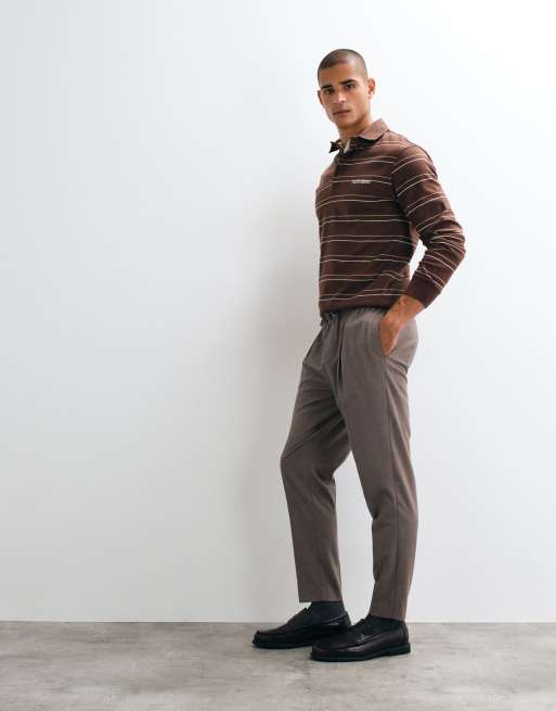 ASOS DESIGN tailored pull on tapered flannel pants in dark stone, 5 of 5