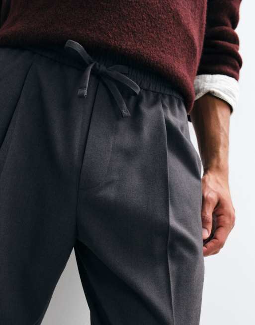 ASOS DESIGN tailored pull on tapered flannel trousers in charcoal, 3 of 5