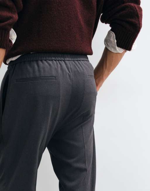 ASOS DESIGN tailored pull on tapered flannel trousers in charcoal, 5 of 5