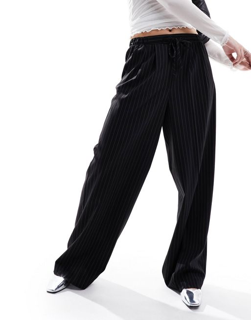 Asos Design Tailored Pull On Trouser In Black Pinstripe Asos