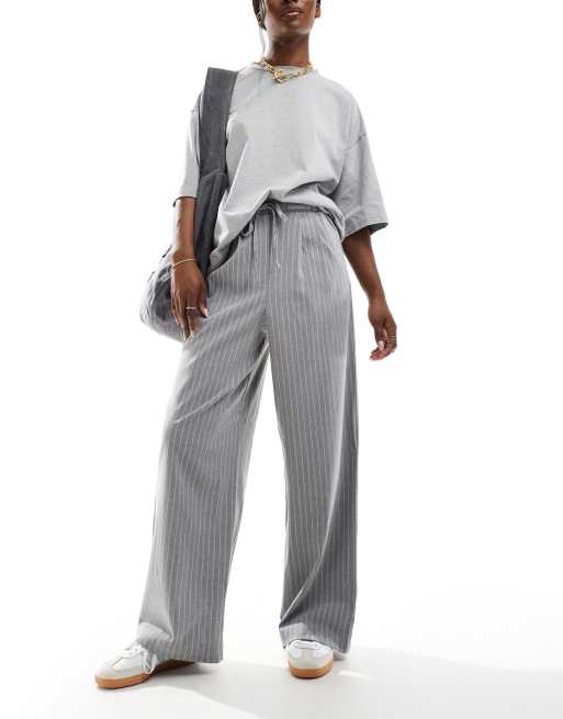 ASOS DESIGN tailored pull on trouser in grey pinstripe | ASOS