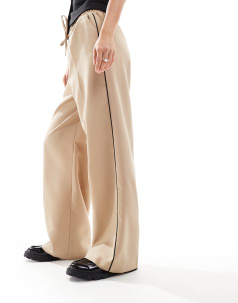 ASOS DESIGN tailored pull on trouser with piping in sand - view 1